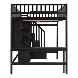 Full Size Loft Bed With Bookshelf, Drawers, Desk, And Wardrobe - Espresso