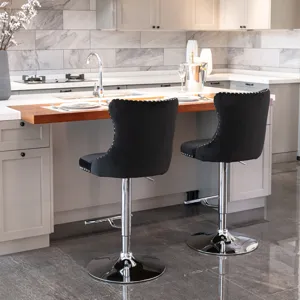 Swivel Velvet Barstools Adjusatble Seat Height From 25-33\", Modern Upholstered Chrome Base Bar Stoo