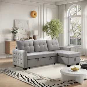 Reversible Sectional Storage Sleeper Sofa Bed, L-Shape 2 Seat Sectional Chaise With Storage, Skin-Fe