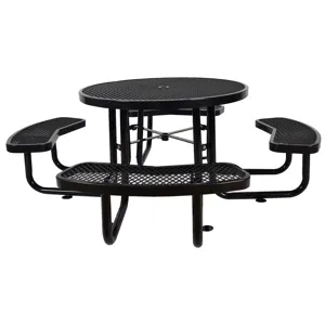 Round Outdoor Steel Picnic Table, With Umbrella Pole - Black