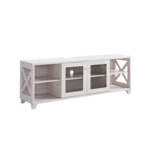 60\" Farmhouse Home Entertainment Center, TV Stand With 4 Shelves - White