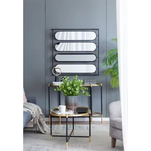 Large Four Oval Wall Mirror With Square Frame, Home Decor For Living Room, Bedroom, Entryway, Office