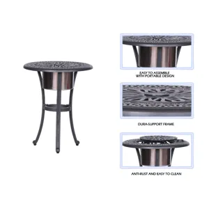 Outdoor Patio Aluminum Round Bistro Table/Side Table With Ice Bucket - Gunmetal