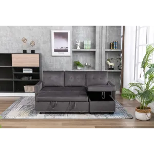 Reversible Sectional Storage Sleeper Sofa Bed, L-Shape 2 Seat Sectional Chaise With Storage, Skin-Fe