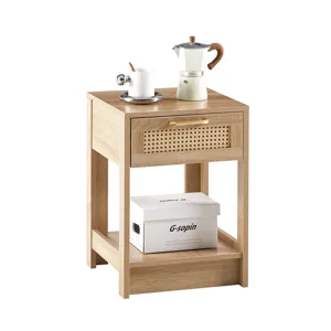 15.75\" Rattan End Table With Drawer, Modern Nightstand, Side Table For Living Room, Bedroom - Natur