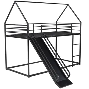 Twin Over Twin House Bunk Bed With Ladder And Slide - Black