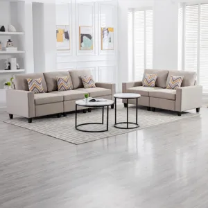 Nolan - Linen Fabric Sofa And Loveseat Living Room With Pillows And Interchangeable Legs (Set of 2) 