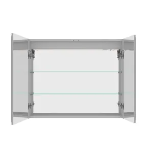 Bathroom Medicine Cabinet With Lights, 36×30" LED Medicine Cabinet With Mirror, Double Door Lighted Medicine Cabinet With Defogger, Dimmer, Clock & Temp Display, 2 Outlets & USB Ports - Silver