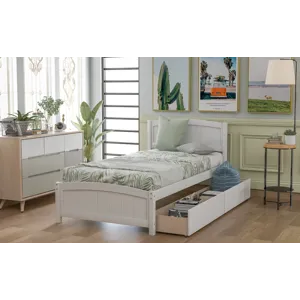 Twin Size Platform Bed & Two Drawers - White