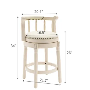 26\'\' Leather Wooden Bar Stool - Cream / Blue