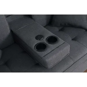 Cody II - 69.5\"W Dark Gray Linen Convertible Sleeper Loveseat With Cup Holder, Charging Ports and P