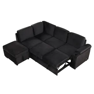 Sleeper Sofa Bed, 2 In 1 Pull Out Sofa Bed L-Shape Couch With Storage Ottoman For Living Room, Bedro