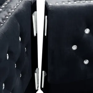 Wide Sofa With Jeweled Buttons Square Arm, 2 Pillows - Black