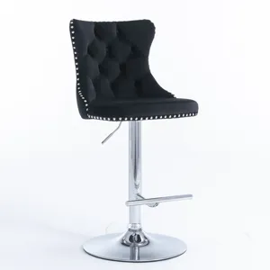 Swivel Velvet Barstools Adjusatble Seat Height From 25-33\", Modern Upholstered Chrome Base Bar Stoo
