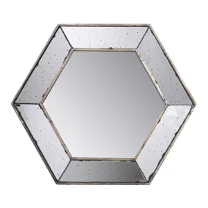 Hexagon Wall Mirror With Traditional Silver Finish, Home Decor Accent Mirror For Living Room - Silve