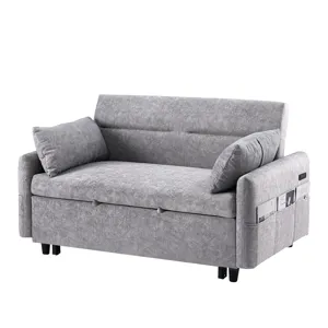 Pull Out Sleep Sofa Bed Loveseats Sofa Couch With Adjsutable Backrest, Storage Pockets, 2 Soft Pillo