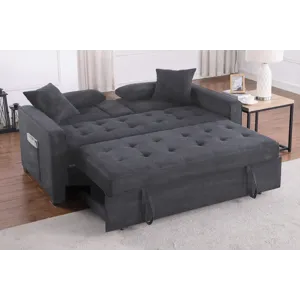 Cody II - 69.5\"W Dark Gray Linen Convertible Sleeper Loveseat With Cup Holder, Charging Ports and P