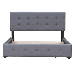 Queen Size Upholstered Platform Bed With Classic Headboard And 4 Drawers, No Box Spring Needed - Dar