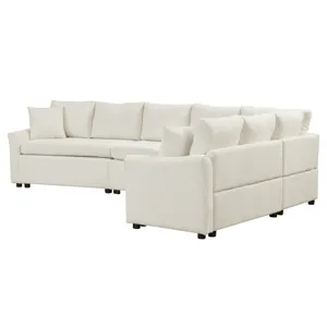 L-Shaped Sofa Convertible Sofa Bed Pull Out Sofa Sleeper With Two Back Pillows, Two USB Ports And Tw