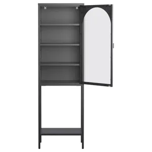 Metal Glass Door Display Storage Cabinet, 5 Tier Cube Bookshelf Storage Cabinet With 3 Adjustable Sh