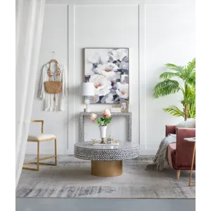 Unique Capiz Coffee Table With Pedestal Base - Gray / Ivory / Gold