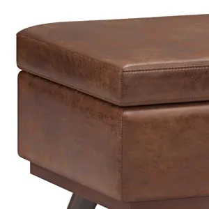Owen - Lift Top Large Coffee Table Storage Ottoman - Distressed Saddle Brown