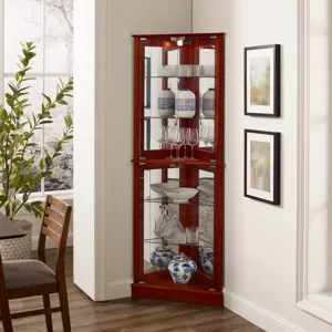 Corner Curio Dispaly Cabinet With Lights, Adjustable Tempered Glass Shelves, Mirrored Back (E26 Ligh