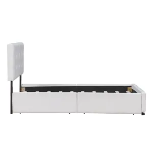 Queen Size Upholstered Platform Bed With Classic Headboard And 4 Drawers, No Box Spring Needed - Whi