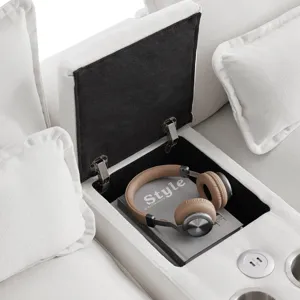 Modern U Shaped Sofa With Console, Cupholders And USB Ports, 6 Seat Upholstered Symmetrical Indoor F