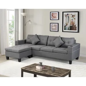 Sectional Sofa Set For Living Room With L Shape Chaise Lounge, Cup Holder And Left Or Right Hand Cha