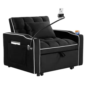 Convertible Sleeper Chair Sofa Bed Adjustable Pull Out Sleeper Chair Bed Multi-Pockets Folding Sofa 