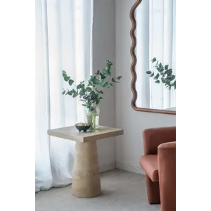 Square Side Table With Pedestal Base - Cream