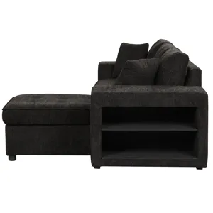 Modern L-Shape 3 Seat Reversible Sectional Couch, Pull Out Sleeper Sofa With Storage Chaise And 2 St