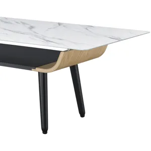 Landon - Coffee Table With Glass Marble Texture Top And Bent Wood Design - White
