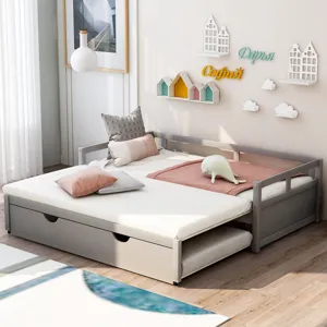 Extending Daybed With Trundle, Wooden Daybed With Trundle - Gray