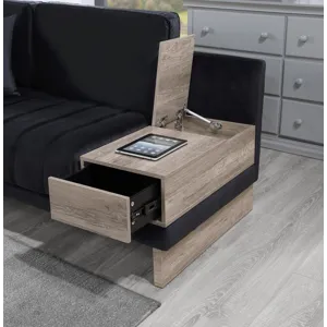 Memphis - 122.5\"W Black Velvet Reversible Sectional Sofa Ottoman With Storage Compartment, Drawer, 