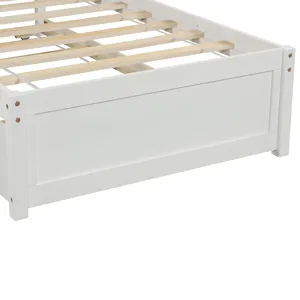 Twin Size Platform Bed Wood Bed Frame With Trundle - White