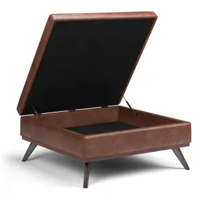 Owen - XL Square Coffee Table Storage Ottoman - Distressed Saddle Brown