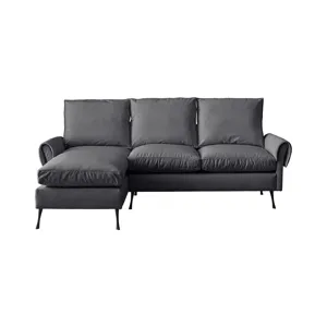 Modern Sectional Technical Leather L-Shaped Sofa Couch With Reversible Chaise Lounge - Dark Gray
