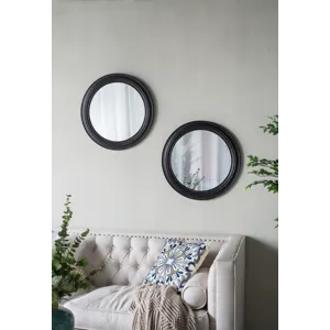 Circle Wall Mirror With Wooden Frame, Antique Classic Accent Mirror - Black