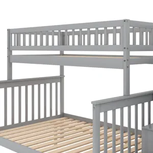 Twin Over Full Bunk Bed With Trundle And Staircase - Gray