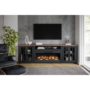 Bridgevine Home - Essex 97\" Fireplace TV Stand Console - Black and Whiskey Finish