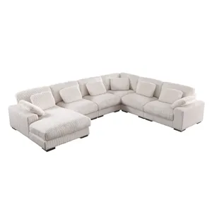 Nadine - 155.5\"W Beige Corduroy Corner Sectional Sofa With Left-Facing Chaise