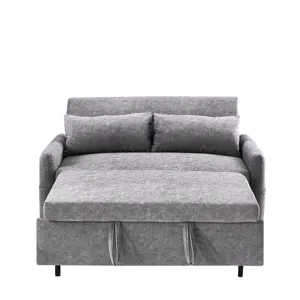 Pull Out Sleep Sofa Bed Loveseats Sofa Couch With Adjsutable Backrest, Storage Pockets, 2 Soft Pillo