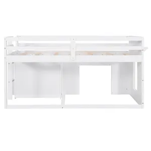 Twin Size Loft Bed With Cabinet And Shelf - White