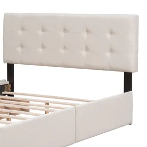 Queen Size Upholstered Platform Bed With Classic Headboard And 4 Drawers, No Box Spring Needed - Bei