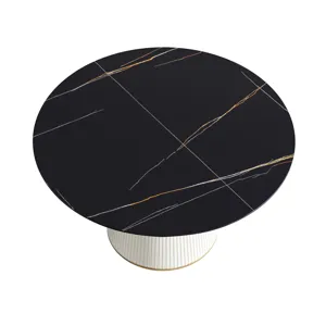 Modern Artificial Stone Round Plywood PU Base Dining Table, Can Accommodate 6 People, (Not Including