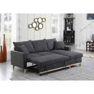 Colton - 84.Woven Reversible Sleeper Sectional Sofa With Storage Chaise - Dark Gray