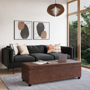 Avalon - Extra Large Storage Ottoman Bench - Distressed Saddle Brown