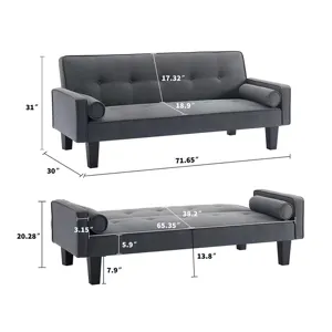 Futon Sofa Bed Convertible Couch Bed With Armrests Modern Living Room Linen Sofa Bed, Folding Reclin